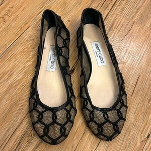 Jimmy Choo Black Lace Beige Mesh Ballet Flats